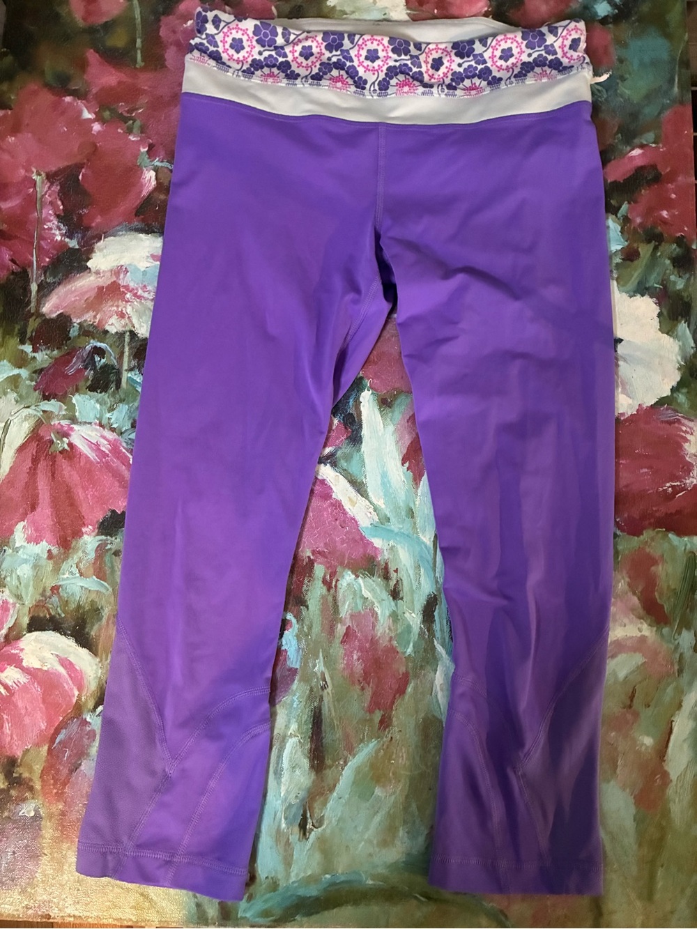 lululemon athletica Purple Fold-Over Waist Floral Capri Leggings